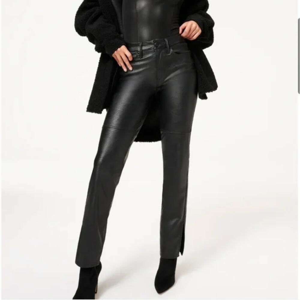 Good American Black Faux Leather Wide Leg Pants